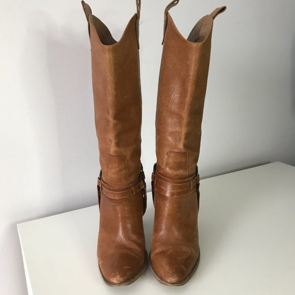 BCBG Maxazria Rusty Tan Leather High Heel Boots - Picture 2 of 9